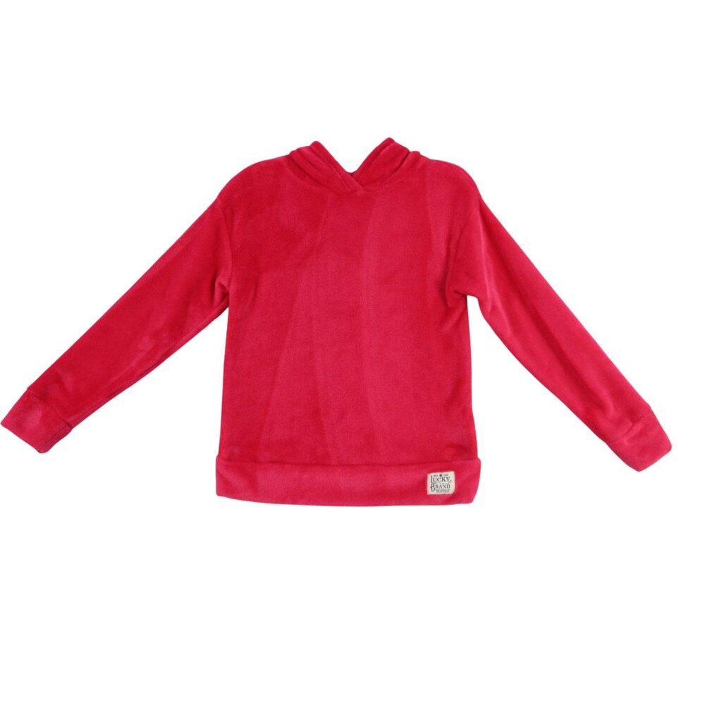 Lucky Brand Girls Red Fleece Pullover Hoodie M 10/12‎ Soft Warm Long-Sleeve